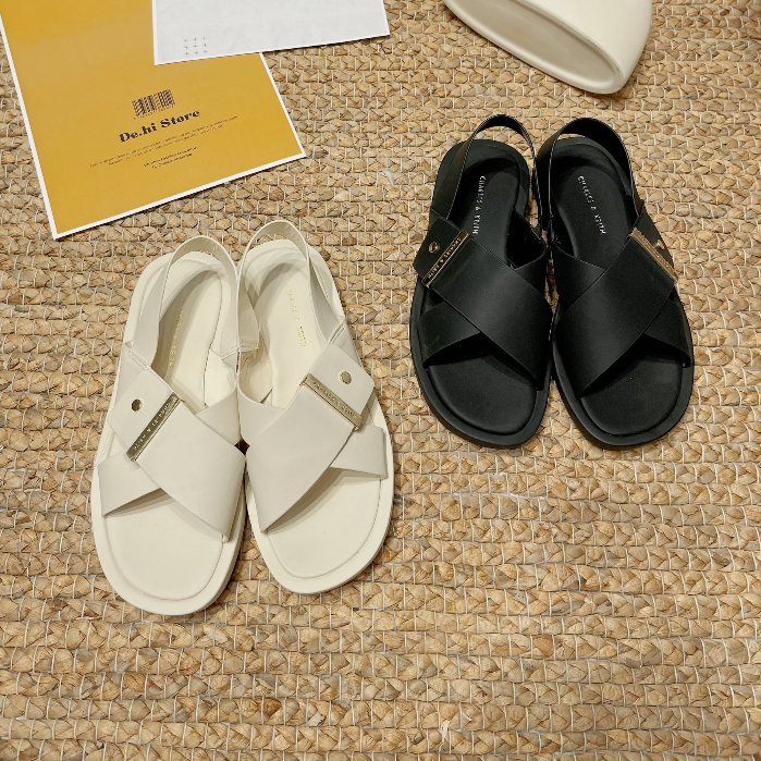 Giày Sandal CK đế dày quai đan chéo tôn dáng sang trọng hàng fullbox mẫu mới BST mùa hè D60271