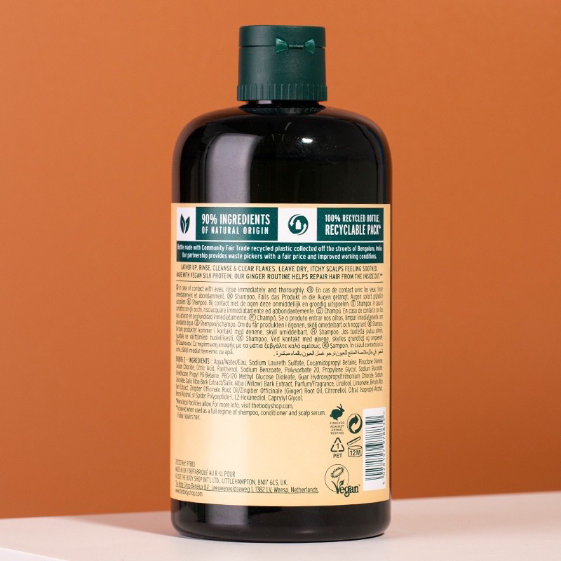 Chai lớn 400ml DẦU GỘI GỪNG TƯƠI GIẢM GÀU MƯỢT TÓC THE BODY SHOP Made in UK