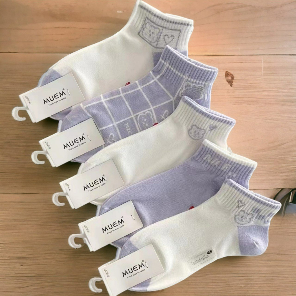 1 đôi tất ngắn gấu tím dễ thương loại có tag