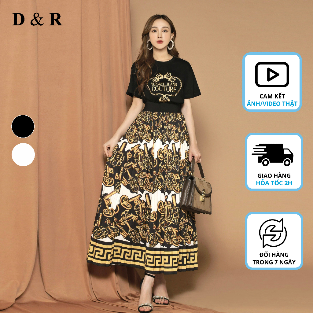 Set chân váy xếp ly áo thêu Quảng Châu cao cấp D&R Fashion S025
