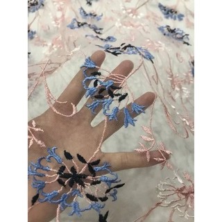 Vải ren chỉ lưới màu ruốc co dãn mềm đẹp xinh giá 1m _