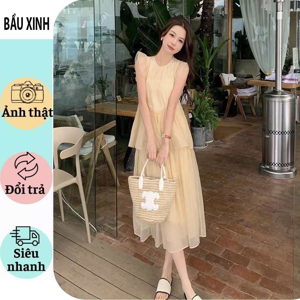 VÁY ĐẦM BẦU DỰ TIỆC ĐI BIỂN CỰC XINH-ĐẦM BẦU THIẾT KẾ BABYDOLL TIỂU THƯ BÁNH BÈO VẢI VOAN 2 LỚP MỀM MAT