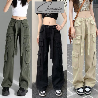 Quần jean nữ ống rộng 6 túi hộp Có đai, Quần jean nữ ống suông lưng cao Demin phong cách Ulzzang 8 TÚI DÂY TO