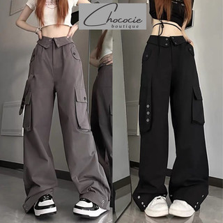 Quần ống suông kai Eo Gập túi hộp 3 nút unisex, Quần kaki ông rộng unisex túi hộp bẻ đai phong cách ulzzang 558