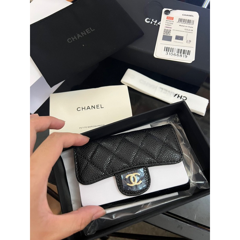 💎Ví CC WALLET MINI SIEU CAP - Size 11cm - Da bê hạt caviar nhập khẩu
