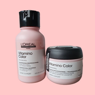 DẦU GỘI VÀ MẶT NẠ DƯỠNG MÀU TÓC NHUỘM LOREAL VITAMINO SET MINI