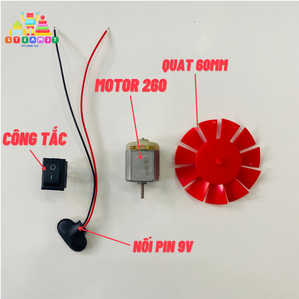 Bộ lắp ghép máy hút bụi mini motor 260 9V rất khoẻ - học tập phương pháp steam - LK0538
