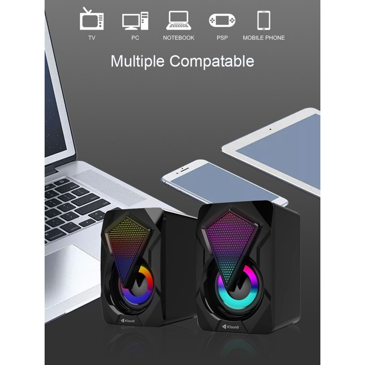 Bộ loa KISONLI L-9090 2.0 Led RGB cực đẹp ( 2 cái/ bộ ) - chuyên nhạc và game