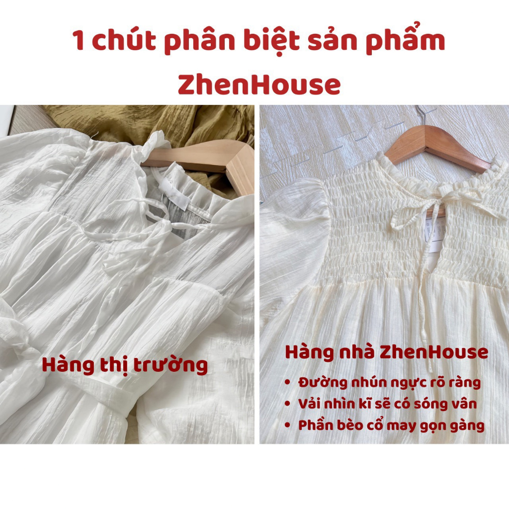 Váy Babydoll Thắt Dây Màu Be Nhún Ngực Chất Tơ Nhăn