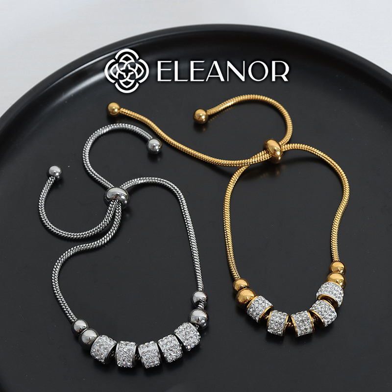 Vòng tay nữ dây rút titan Eleanor Accessories mặt hình trụ đính đá phụ kiện trang sức 5835