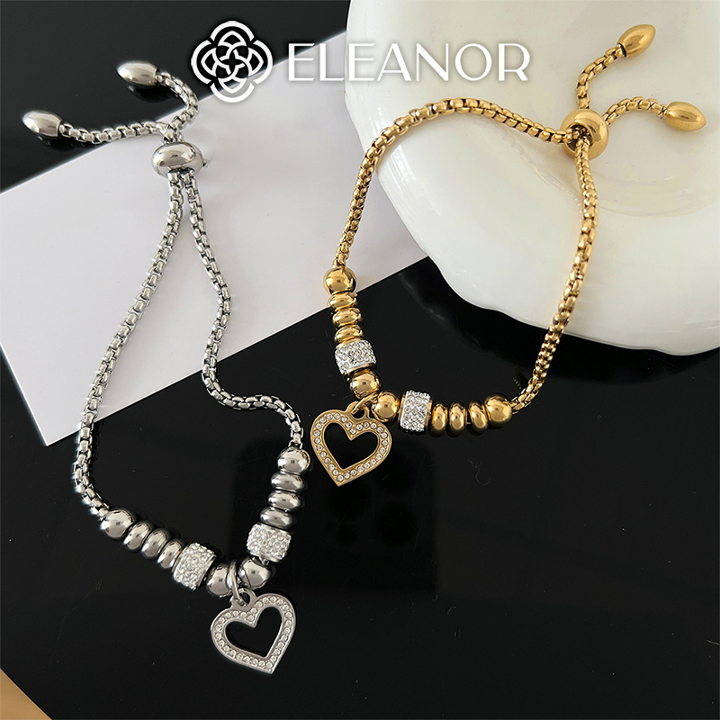 Vòng tay nữ dây rút titan Eleanor Accessories đính đá hình trái tim phụ kiện trang sức 5837