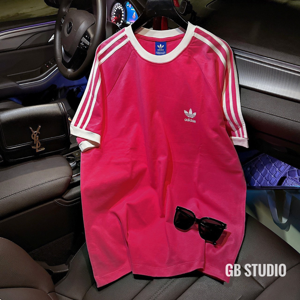 Áo thun adidas 3 sọc logo thêu form rộng chất liệu cotton