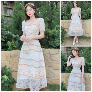 V294 Váy ren phối tơ tiểu thư dáng A xòe [TH Hà Thanh] váy đầm dáng dài dự tiệc, công sở nữ tính