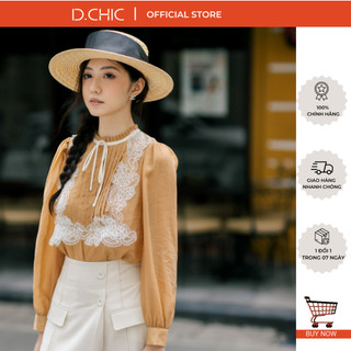 Áo sơ mi cổ nhún bèo phối ren d.chic ms: 1811889