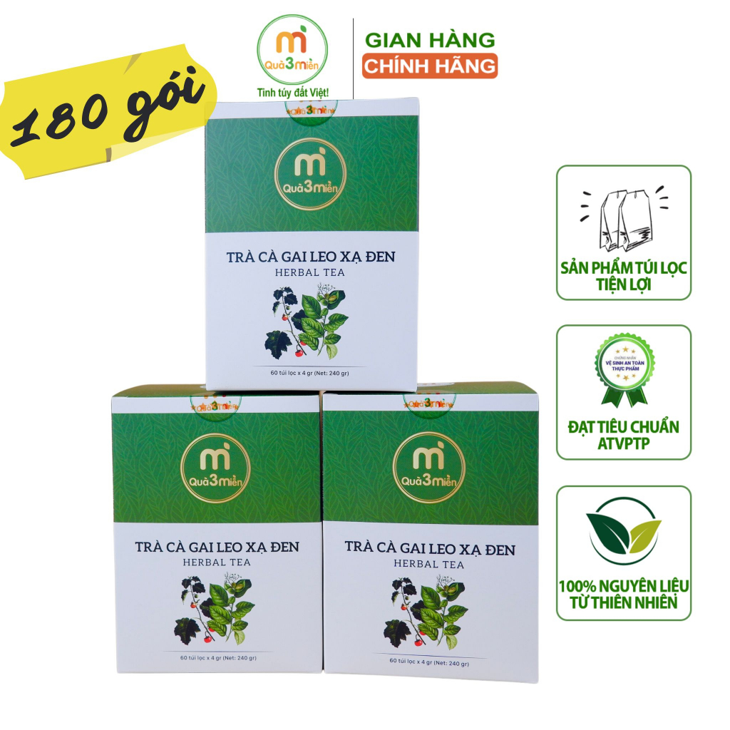 3 Hộp Trà Cà Gai Leo Xạ Đen giải độc gan ngừa ung thư hộp 60 túi lọc thương hiệu Quà 3 Miền