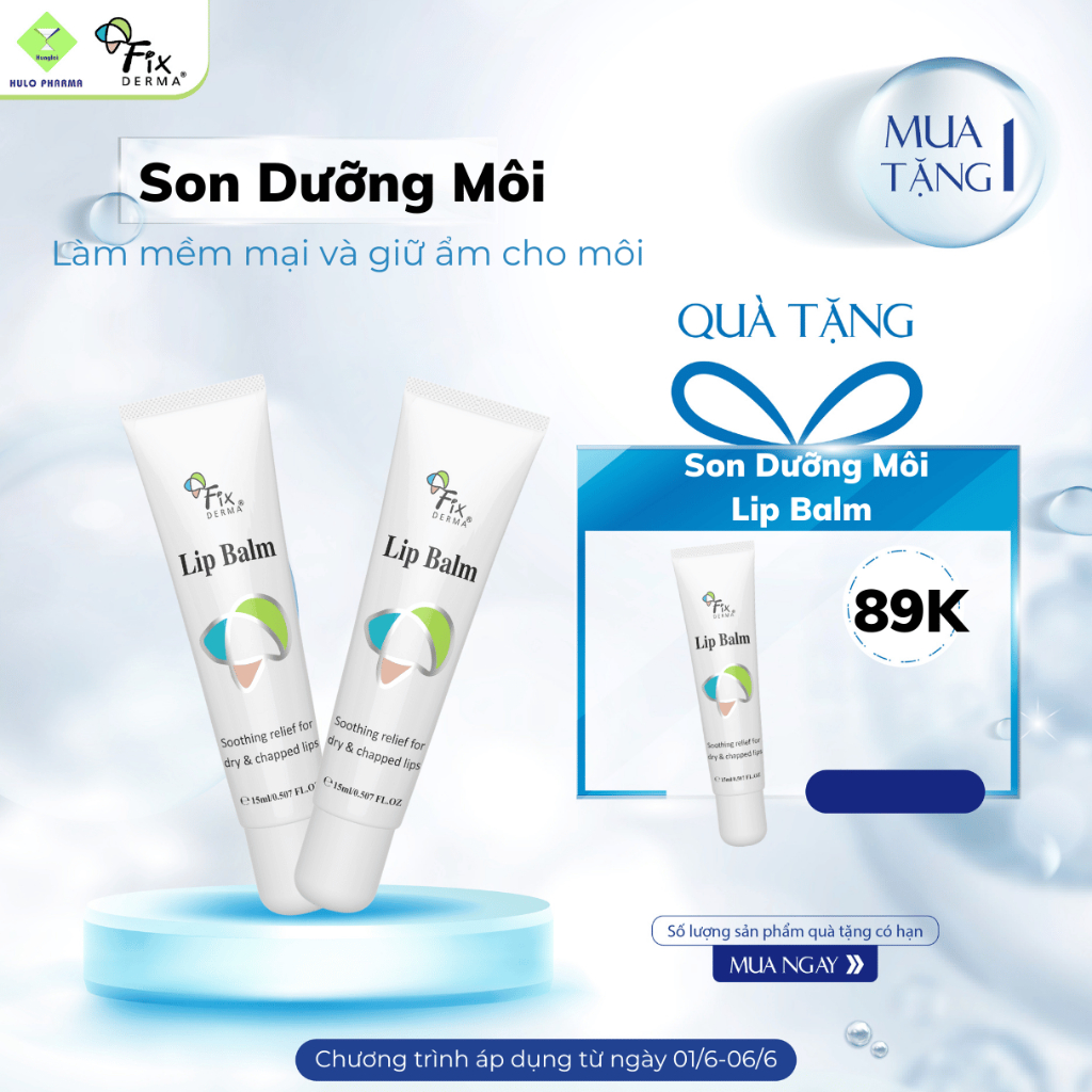 Son Dưỡng Môi FIXDERMA Lip Balm Giúp Mềm Mịn, Dưỡng Ẩm Và Ngăn Ngừa Nứt Nẻ Khô Môi, Không Màu 15ml [Hùng Lợi]