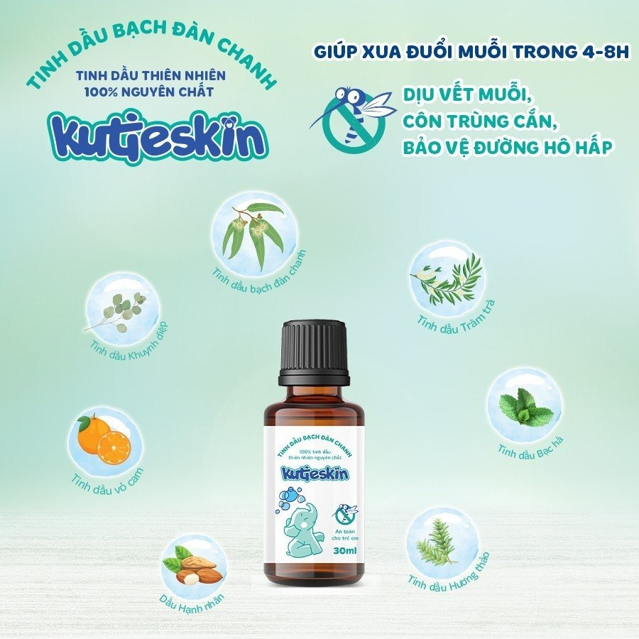Tinh dầu Bạch đàn chanh tự nhiên Kutieskin 5ML giúp đuổi muỗi, côn trùng và làm nhanh dịu, lành vết đốt