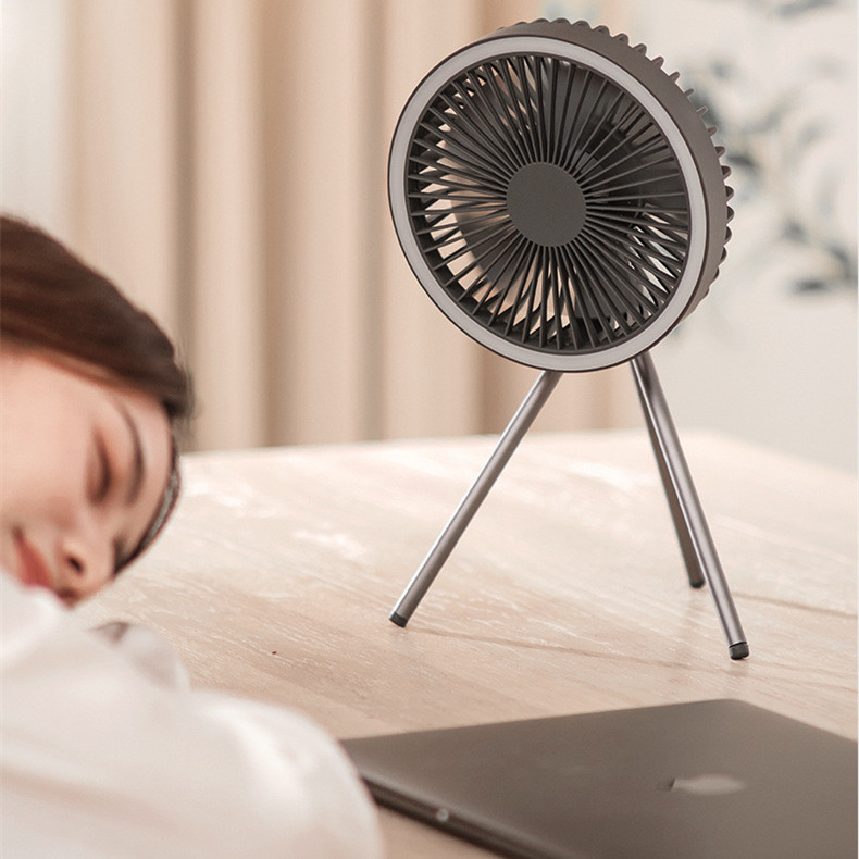 Quạt tích điện đa năng có giá 3 chân để bàn, treo tường kết hợp đèn led và sạc dự phòng 4000 - 10000mAh