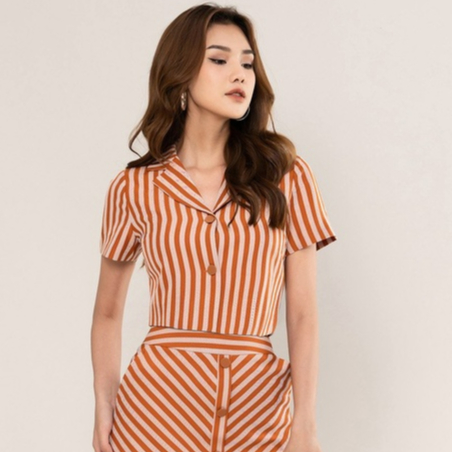 Áo croptop cổ bẻ ve tay ngắn kẻ sọc HeraDG STBB2010A