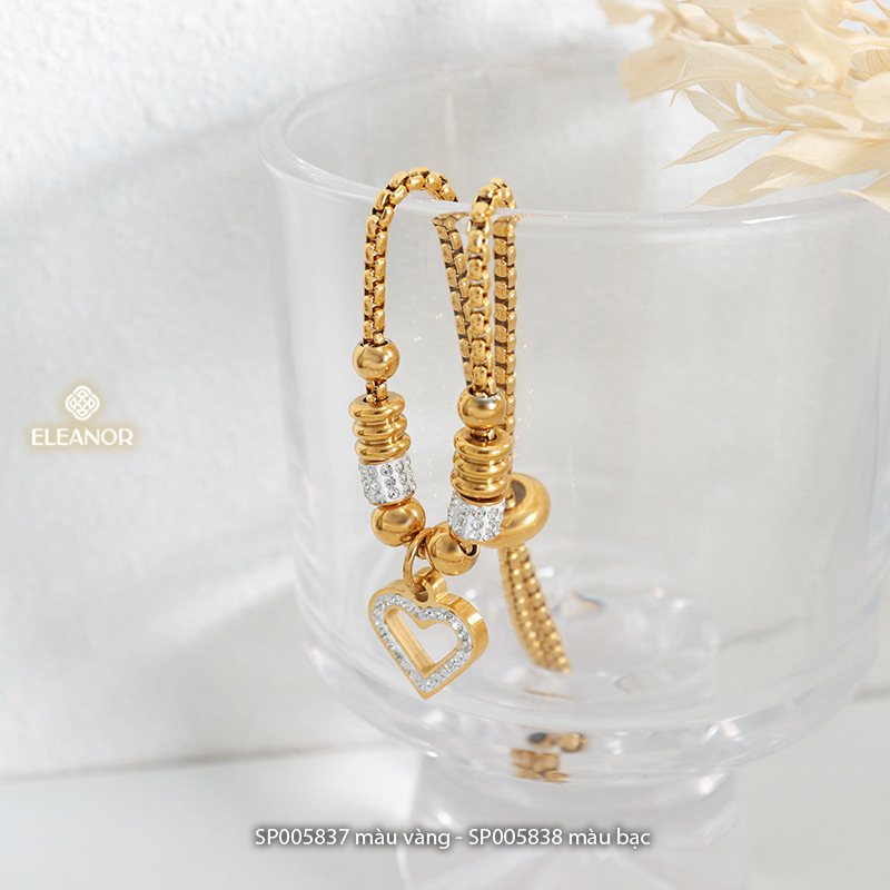 Vòng tay nữ dây rút titan Eleanor Accessories đính đá hình trái tim phụ kiện trang sức 5837