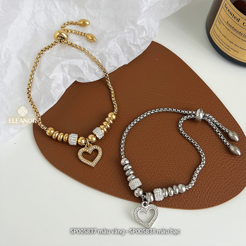 Vòng tay nữ dây rút titan Eleanor Accessories đính đá hình trái tim phụ kiện trang sức 5837