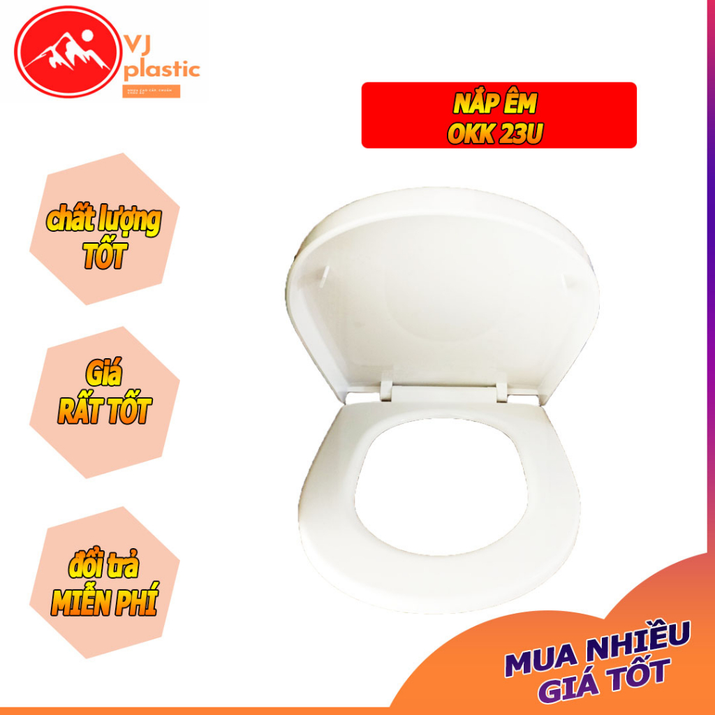 Nắp bồn cầu nhựa trắng đóng mở êm (hàng A) OKK 23U 1,6kg dùng được cho bồn cầu liền khối miệng chữ U