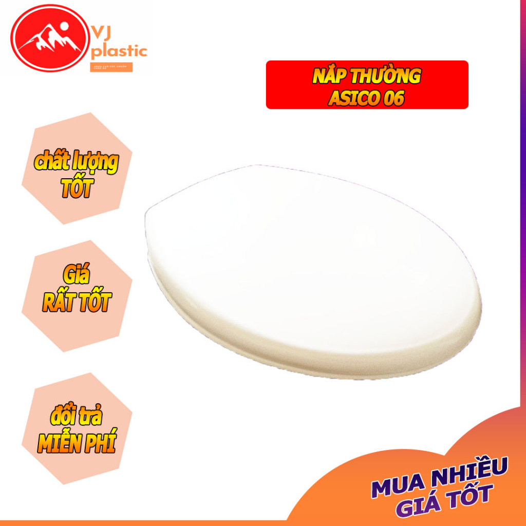 Asico 06 nắp bồn cầu nhựa trắng dùng cho cầu rời 2 khối (lưu ý:Kích thước ở phần mô tả)