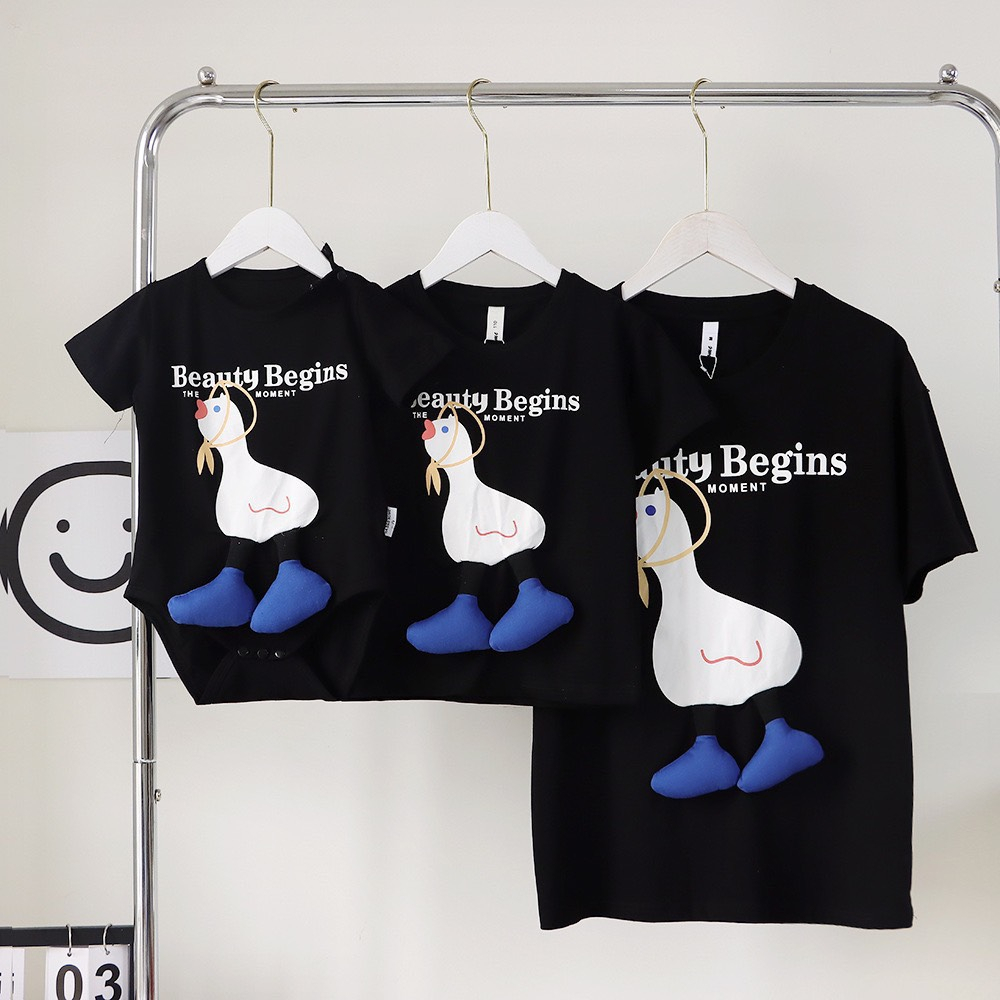 (ĐEN) Set áo gia đình Hokiha Kid hình con vịt chất cotton mềm mại, thoáng mát, thấm hút mồ hôi tốt T