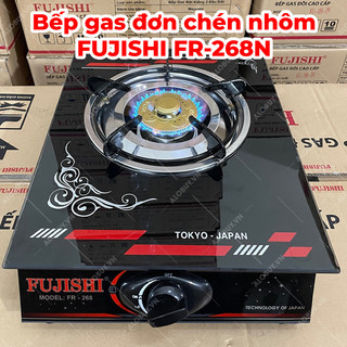 Bếp gas chén nhôm đơn mặt kính fujishi fr-268n - kính đen - dùng bình gas lớn 6kg/ 12kg