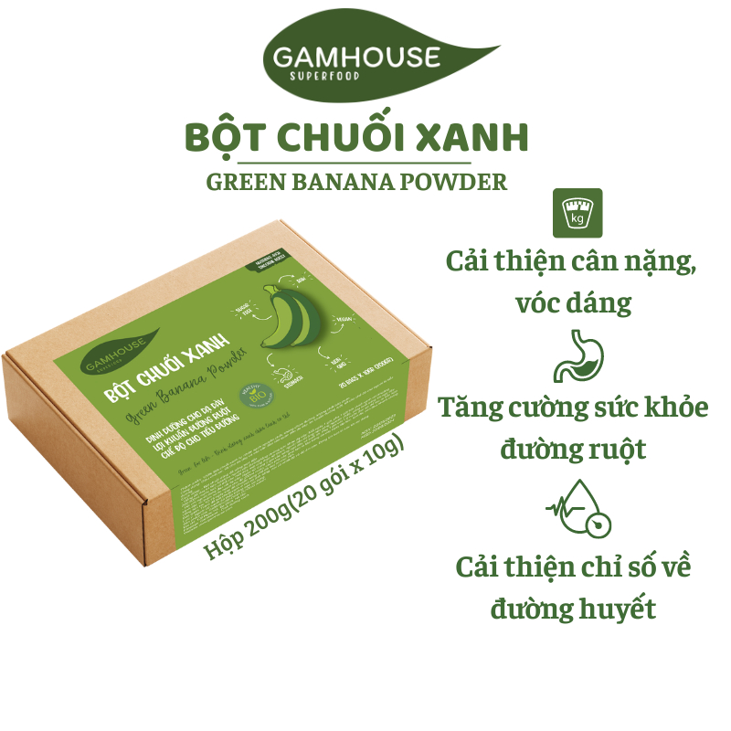 Bột chuối xanh 100% nguyên chất - Hỗ trợ nhuận tràng,cải thiện tiêu hóa tốt - Hộp 200g(20 gói x 10g)
