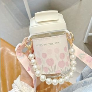 Bình Nước Thủy Tinh Họa Tiết Hoa tulip Đáng Yêu