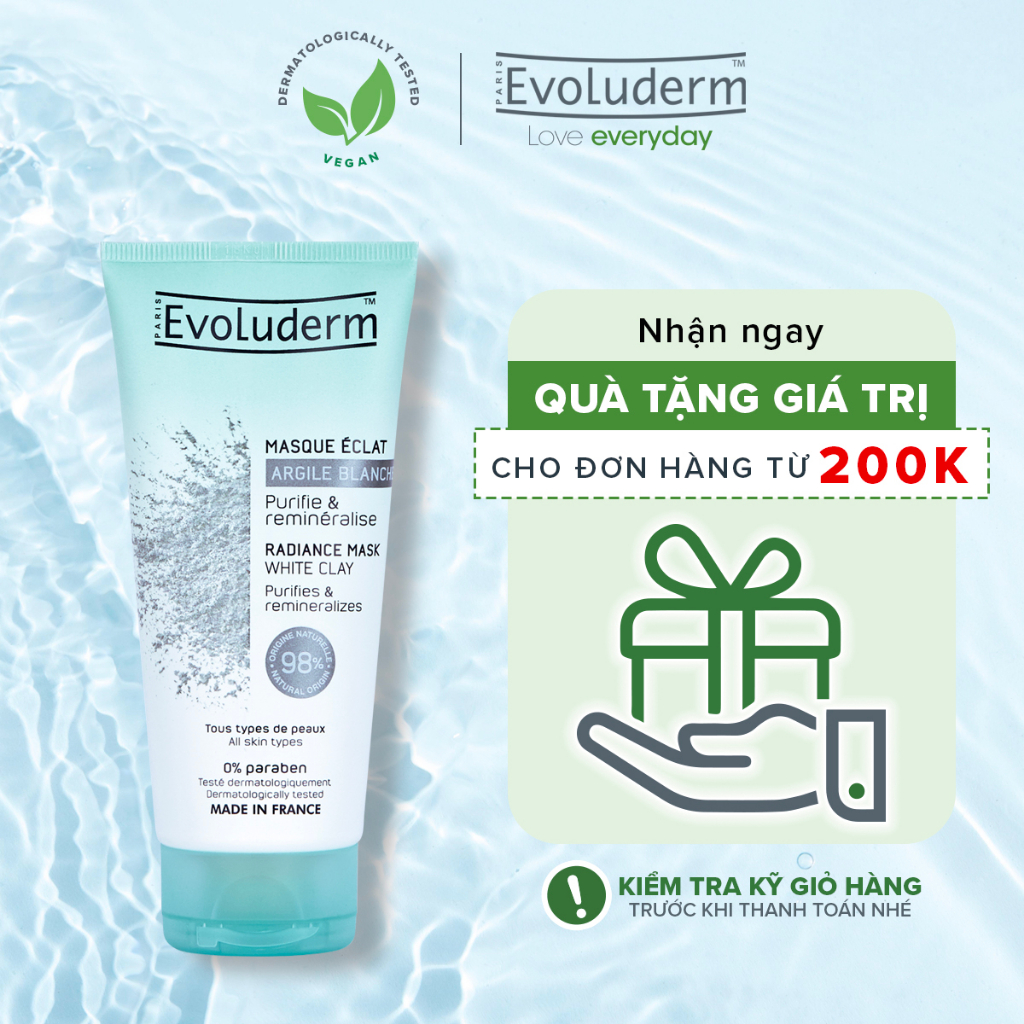 Mặt nạ làm sáng da Evoluderm tinh chất đất sét trắng 98% thành phần tự nhiên 100ml