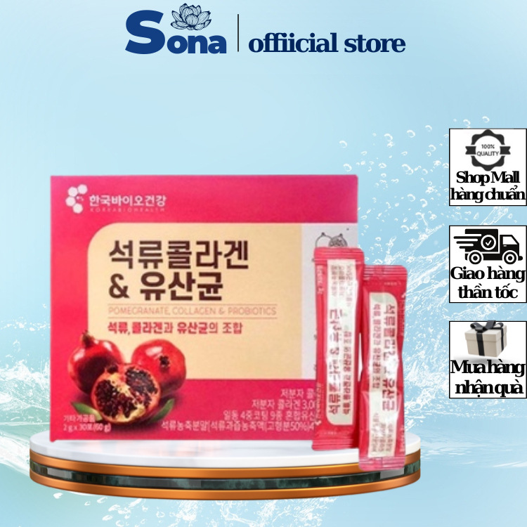 Bột Collagen Uống Lựu Đỏ Bio Cell Hàn Quốc, giảm mỡ, thừa cân, làm đẹp da, hộp 30 gói