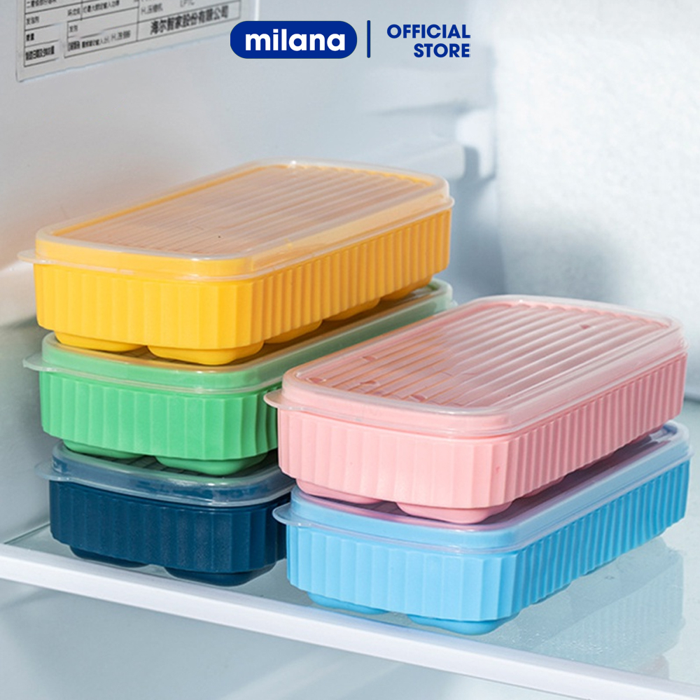 Khay đá silicone 8 ngăn có nắp ngăn mùi, khuôn làm thạch hoa quả tiện lợi dễ dàng