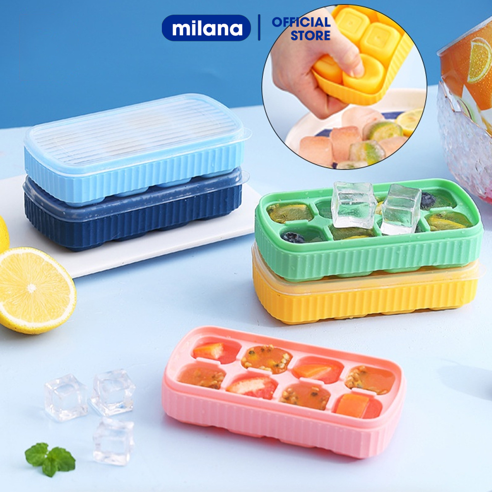 Khay đá silicone 8 ngăn có nắp ngăn mùi, khuôn làm thạch hoa quả tiện lợi dễ dàng