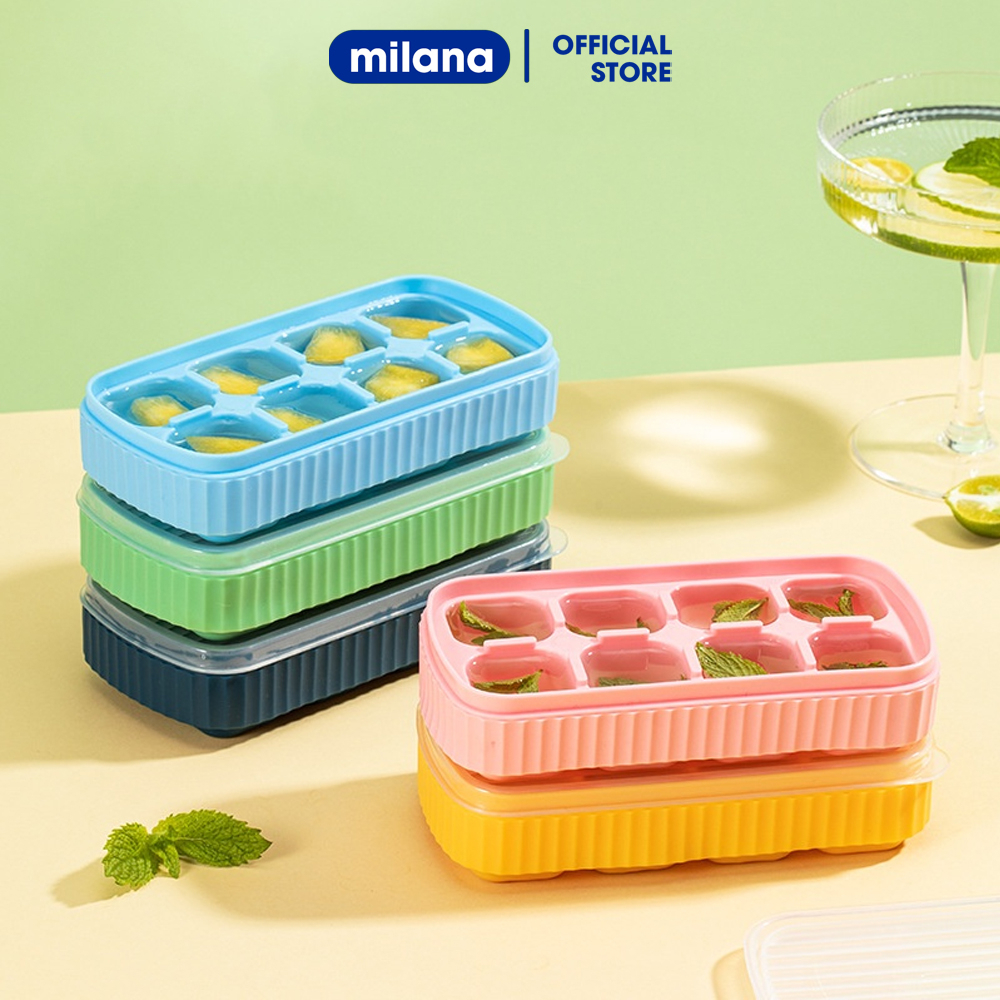 Khay đá silicone 8 ngăn có nắp ngăn mùi, khuôn làm thạch hoa quả tiện lợi dễ dàng