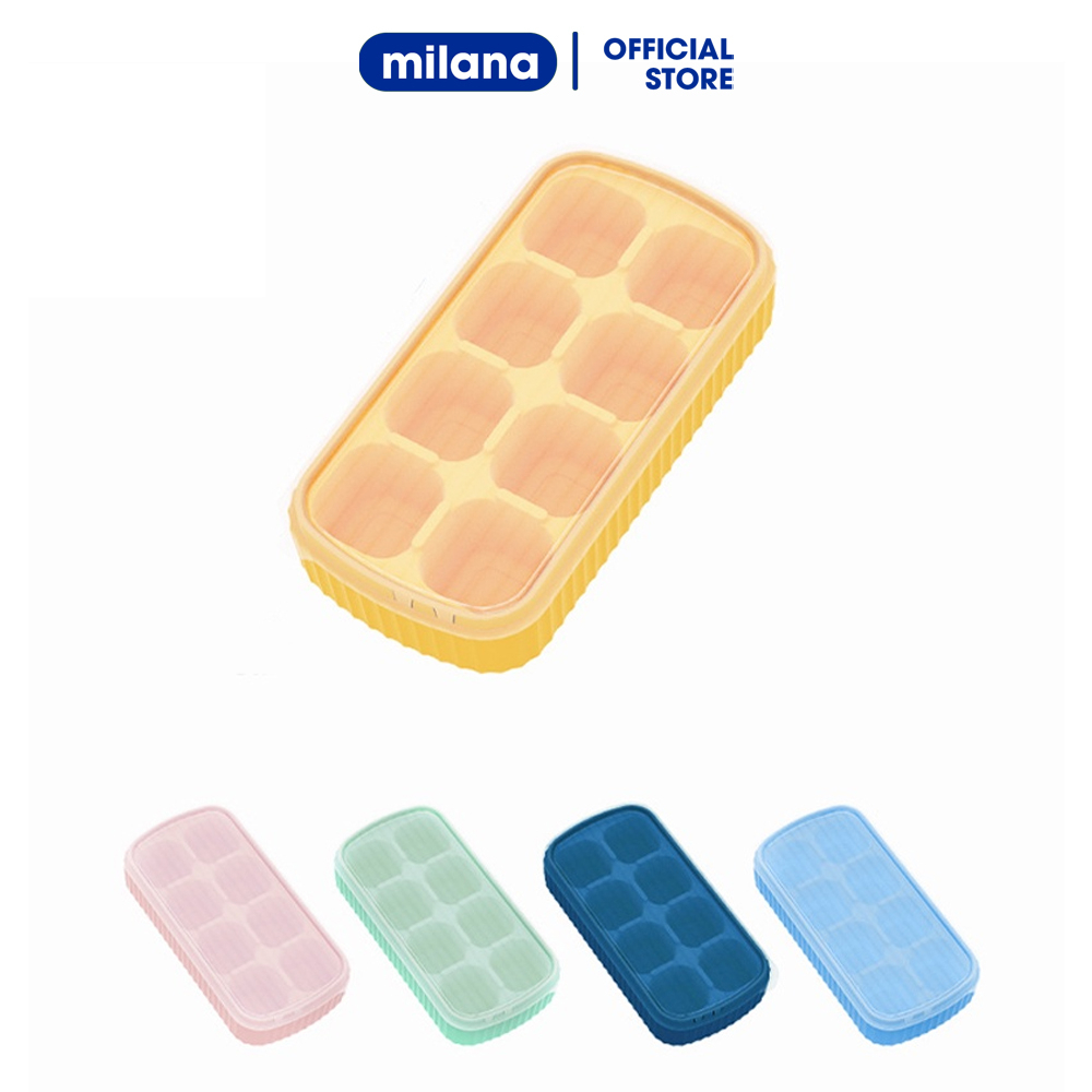 Khay đá silicone 8 ngăn có nắp ngăn mùi, khuôn làm thạch hoa quả tiện lợi dễ dàng