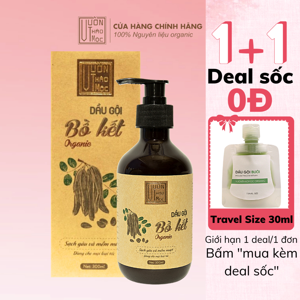 Dầu Gội Bồ Kết VƯỜN THẢO MỘC ORGANIC Dưỡng Tóc Hư Tổn Phục Hồi Tóc Đen Nguyên Bản Chai 300/500ml