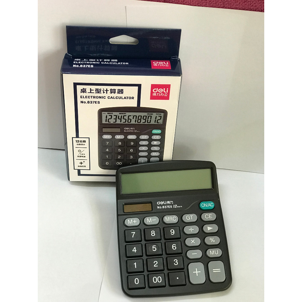 Máy tính Deli - 837ES - 12 số , Máy tính cầm tay năng lượng mặt trời tiện dụng
