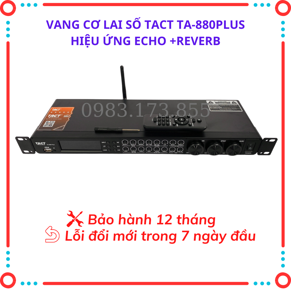 Vang cơ lai số TACT 880Plus Âm thanh sống động,hiệu ứng Echo+Reverb ,chống hú rít tốt,có kết nối Bluetooth,Cổng Quang.