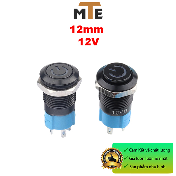 Nút nhấn giữ trạng thái ON/OFF có đèn LED 12mm 12V vỏ kim loại màu đen chống nước