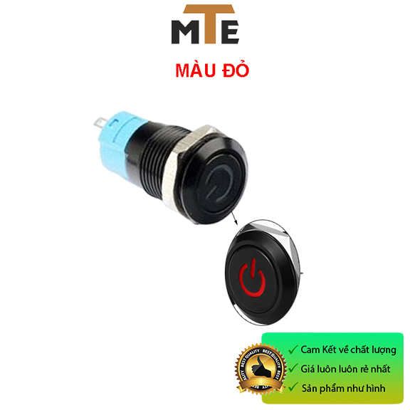 Nút nhấn giữ trạng thái ON/OFF có đèn LED 12mm 12V vỏ kim loại màu đen chống nước