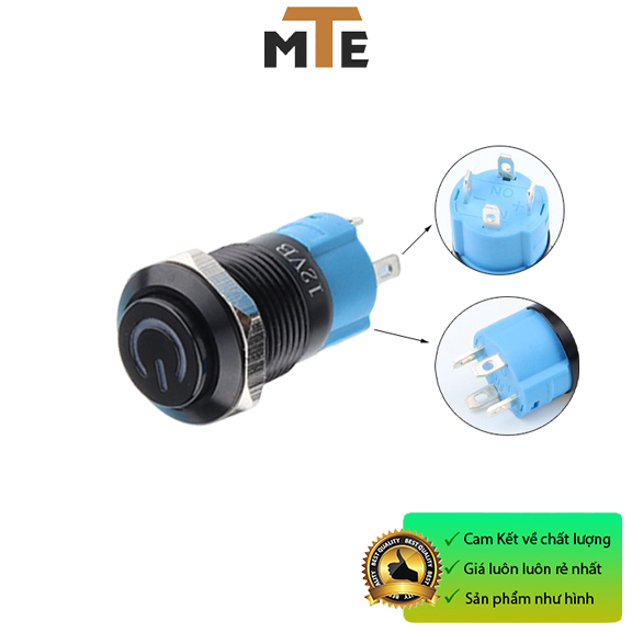 Nút nhấn giữ trạng thái ON/OFF có đèn LED 12mm 12V vỏ kim loại màu đen chống nước
