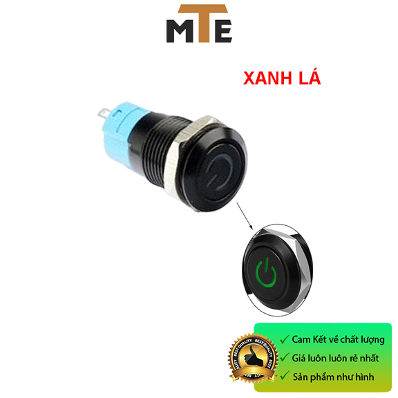 Nút nhấn giữ trạng thái ON/OFF có đèn LED 12mm 12V vỏ kim loại màu đen chống nước