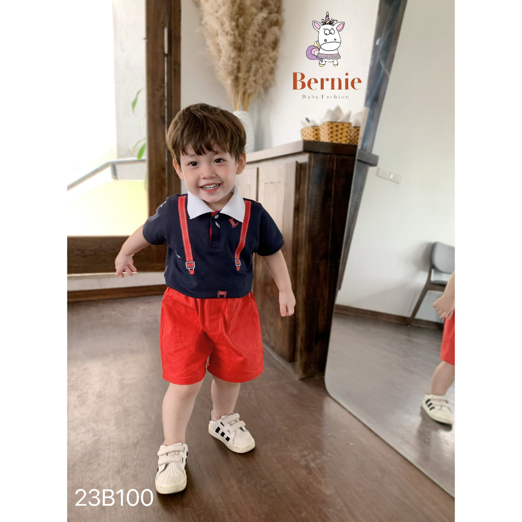 Bộ công tử áo polo cộc tay phối quần thô Bernie cho bé trai
