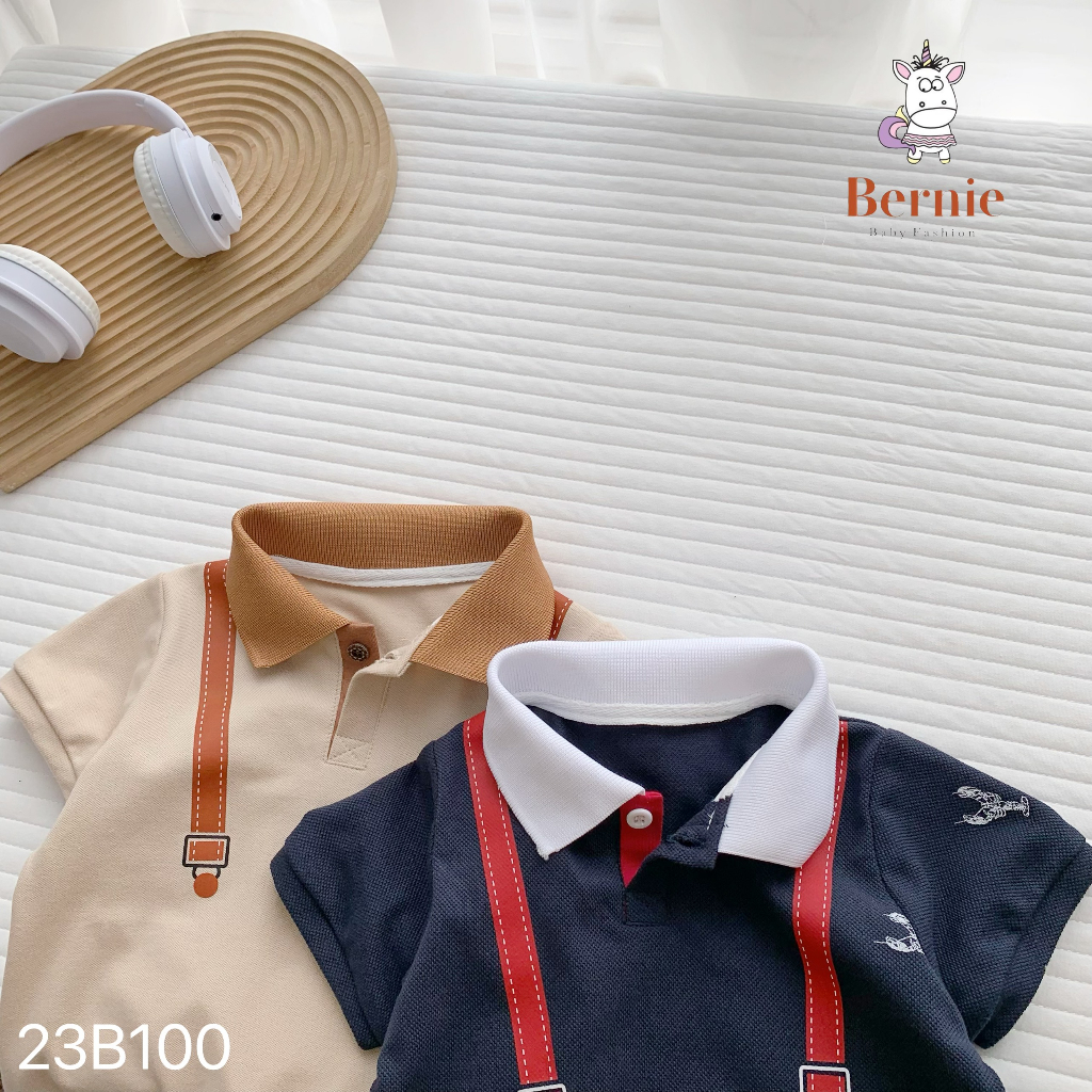 Bộ công tử áo polo cộc tay phối quần thô Bernie cho bé trai