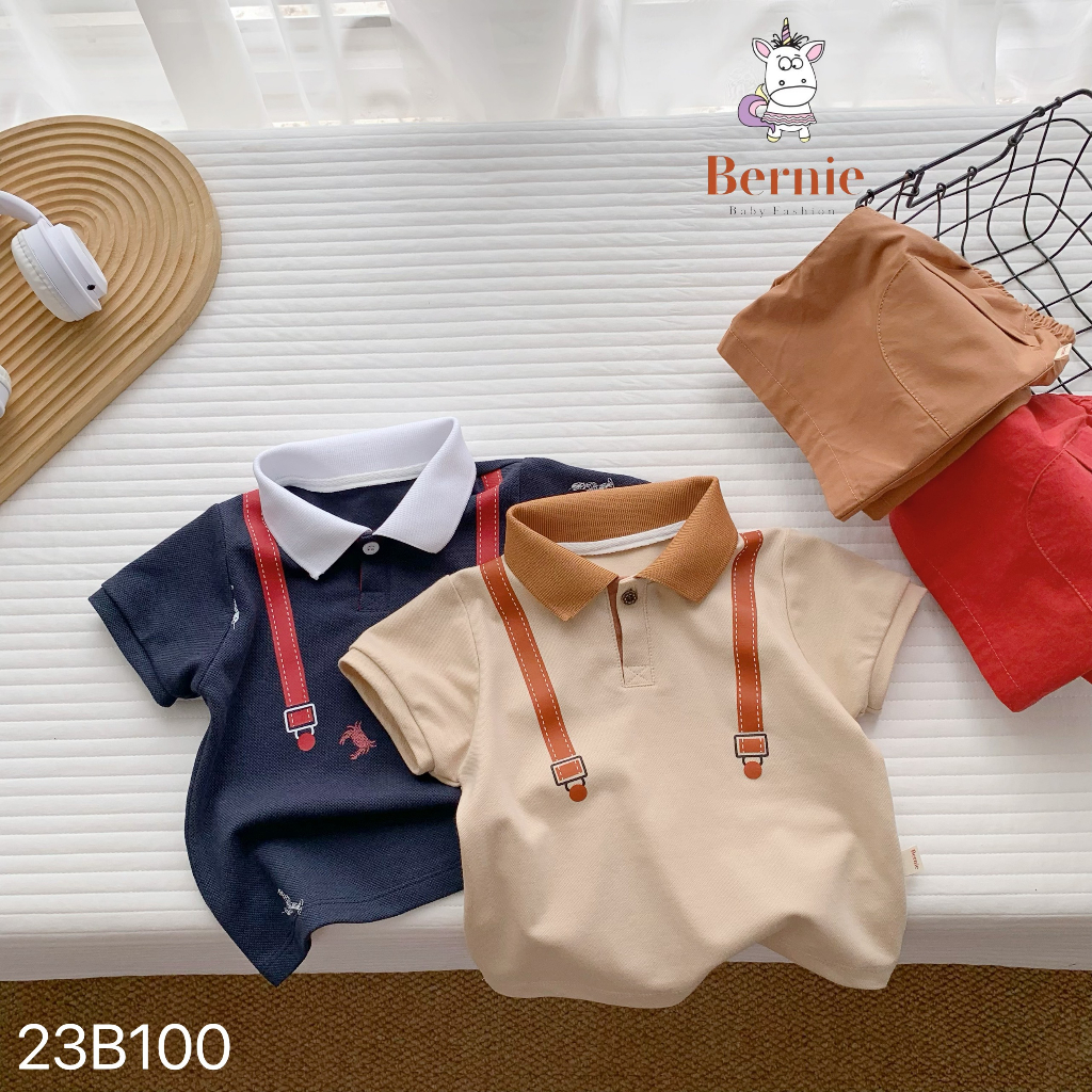 Bộ công tử áo polo cộc tay phối quần thô Bernie cho bé trai