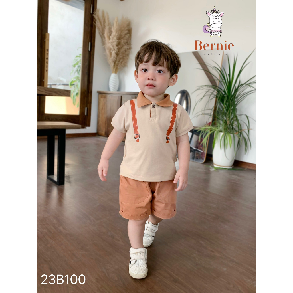 Bộ công tử áo polo cộc tay phối quần thô Bernie cho bé trai