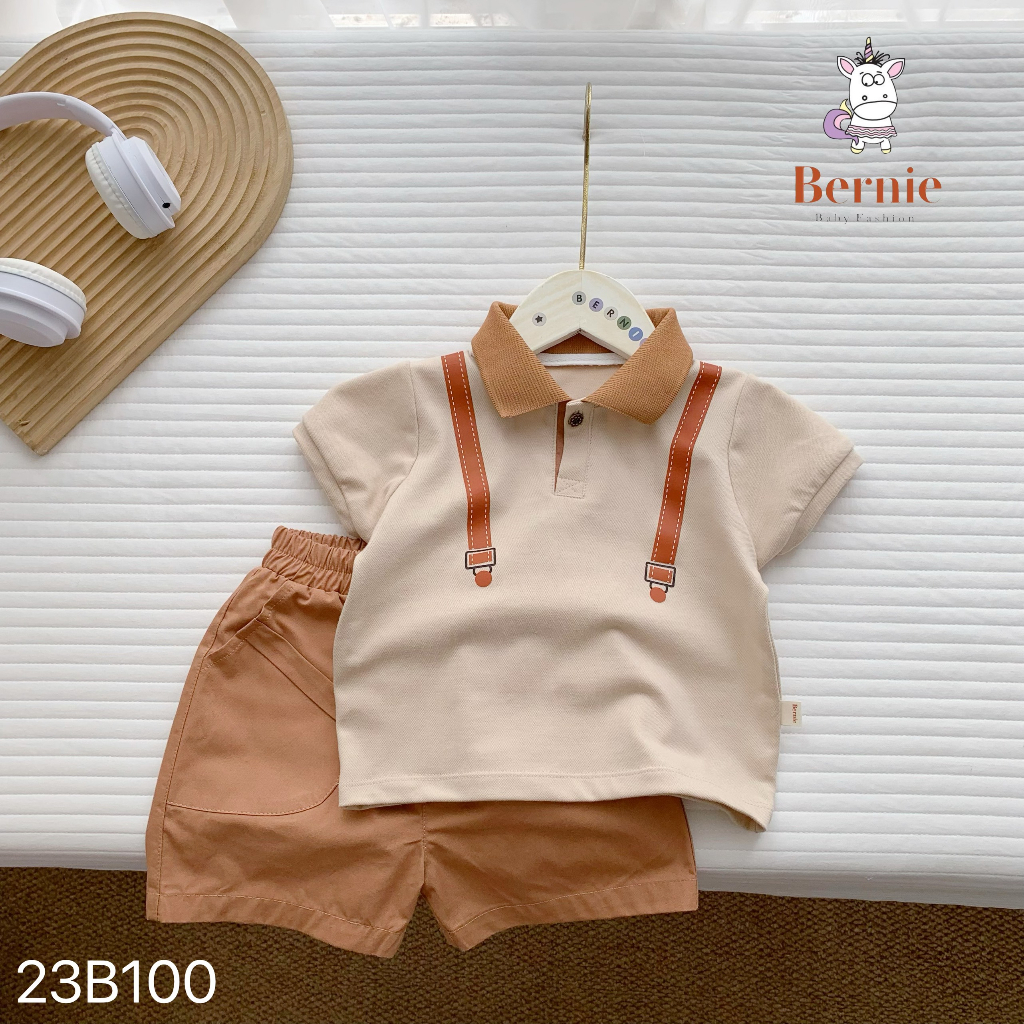 Bộ công tử áo polo cộc tay phối quần thô Bernie cho bé trai