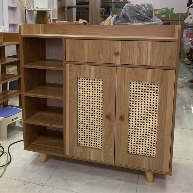 Tủ giày gỗ cánh mây lắp ghép thông minh tiện lợi 3 ngăn kích thước 90x90x30cm